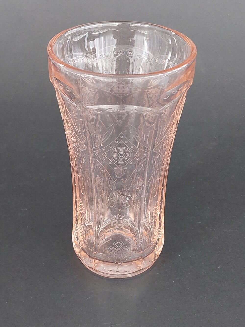Vintage Indiana Glass Recollection Pink 1.5 Cups Flat Tumbler Scroll 6.25